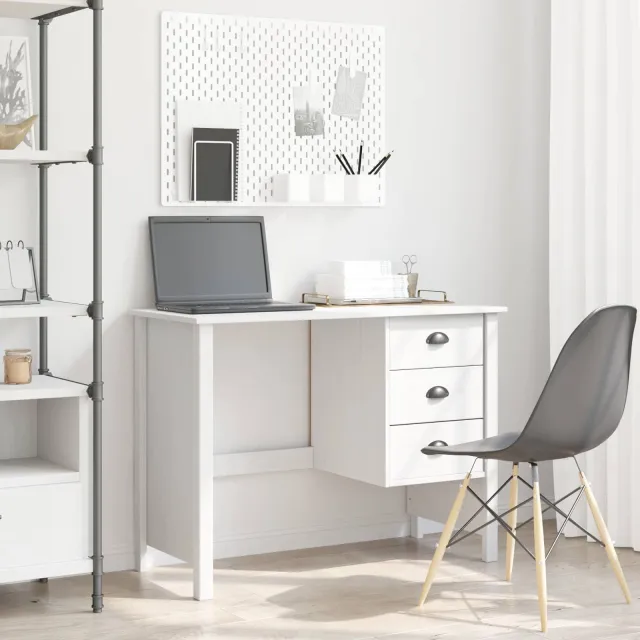 vidaXL Bureau met lades HILL Wit 100 x 45 x 74 cm Massief grenenhout