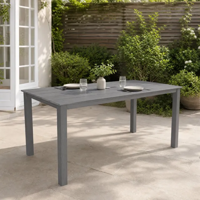 AIMASON Tuintafel 175 cm met parasolgat - carbongrijze eettafel voor buiten in HIPS kunststof houtlook, ruime diningtafel en buitentafel voor tuin, terras, veranda en patio, weerbestendig en onderhoudsarm tuinmeubel voor outdoor dining, 175 x 81 x 75 cm carbongrijs