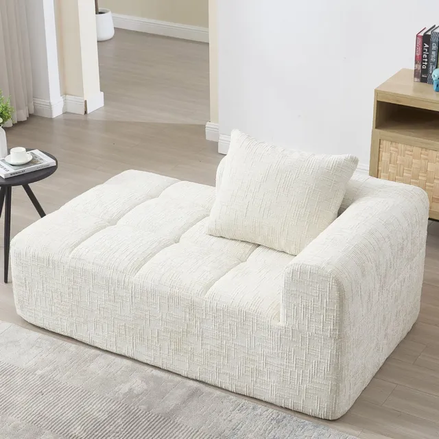 Pugsdrly PugsdrlyComfortabele chaise longue, geen montage nodig, zachte bank met kussen, zijvakken voor de afstandsbediening en mobiele telefoon, verzorgd en elegant, beige