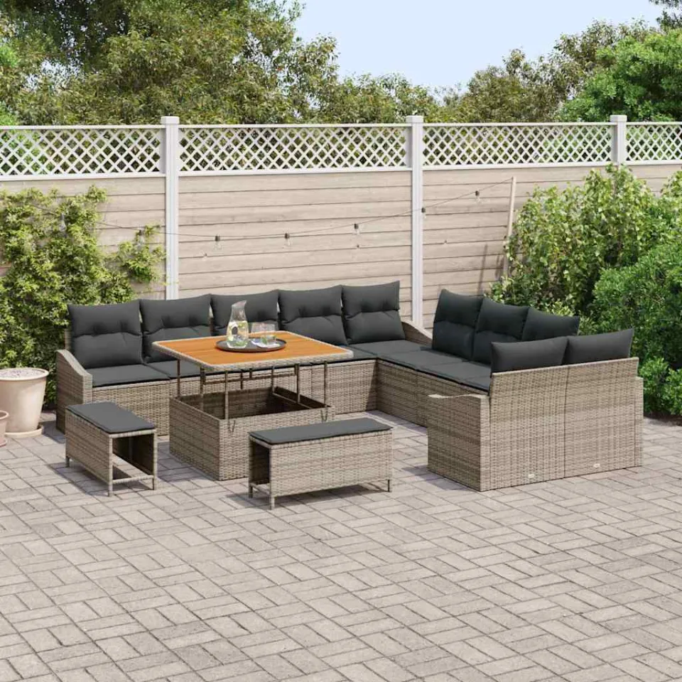 vidaXL Tuinbankenset 13 st Grijs poly rattan, foto 2