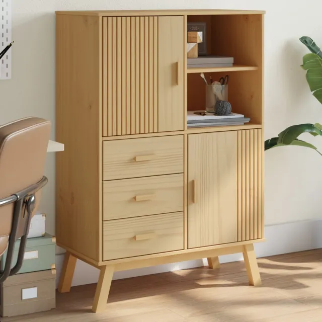 vidaXL Hoge kast OLDEN 85x43x125 cm massief grenenhout bruin, foto 2