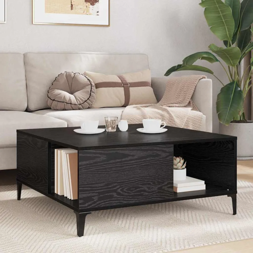 vidaXL Salontafel Zwart Eiken 80 x 80 x 36,5 cm Bewerkt hout, foto 4