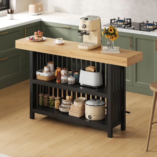 STILVORA Bartafel - Met Voetsteun En Opbergrek Met 2 Niveaus - Voor Keuken, Eethoek En Thuisbar - MDF - 160 X 40 X 105 Cm - Zwart
