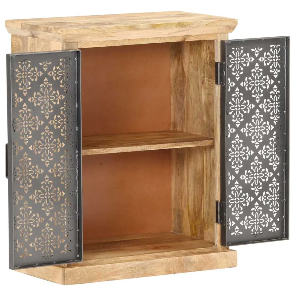 vidaXL Dressoir met stalen deuren 60x35x75 cm massief mangohout zwart, foto 2