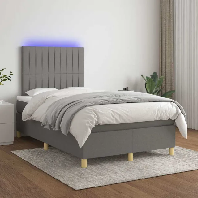 vidaXL Boxspring met matras en LED stof donkergrijs 120x200 cm grijs