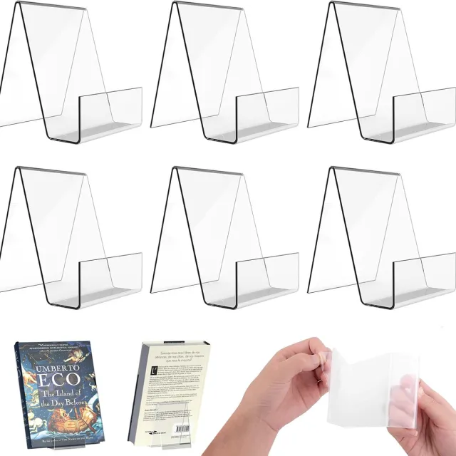 QTTVBTNA Transparante acryl boekstandaard – set van 6 stuks, schuine tafelstandaard voor boeken, tablets, notitieboeken en fotoalbums Transparent