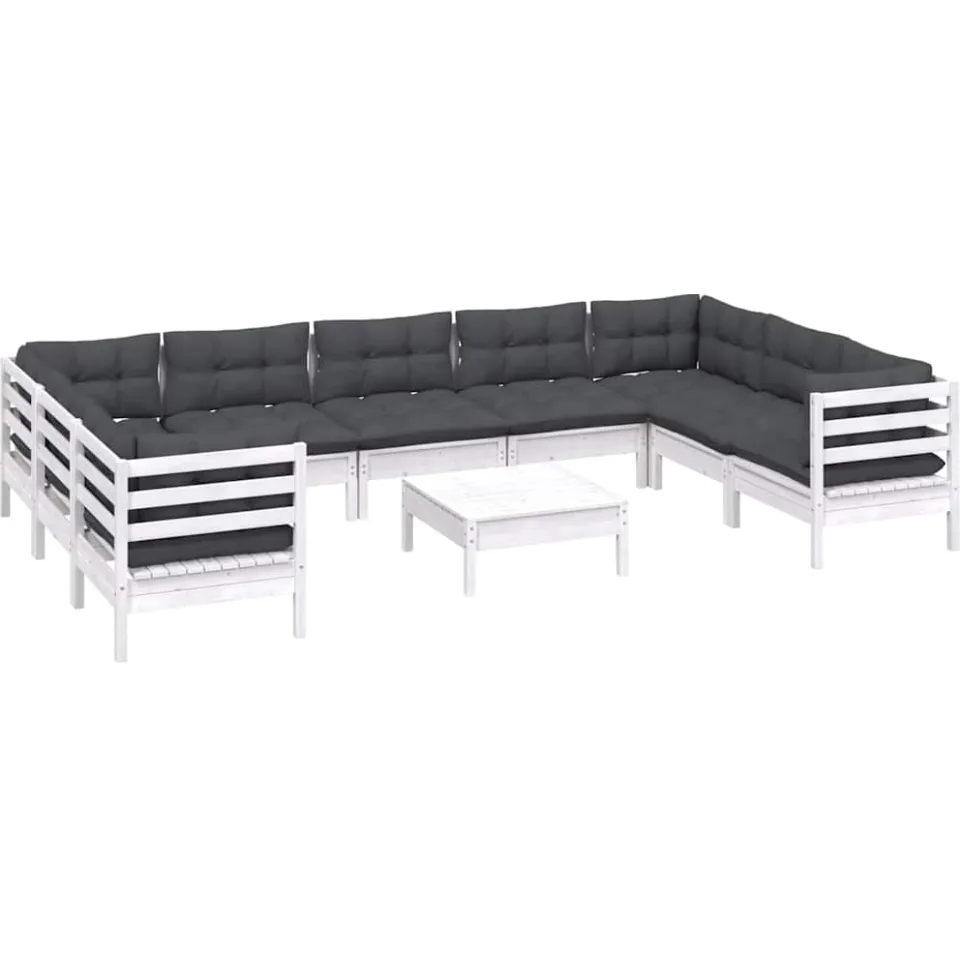 vidaXL 10-delige Loungeset met kussens grenenhout wit
