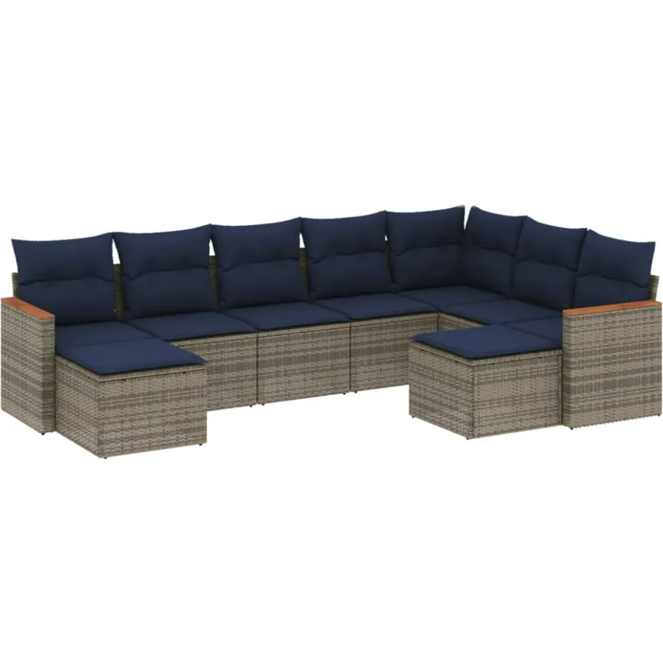 vidaXL 9-delige tuinbankset met kussens, grijs polyrotan, foto 3