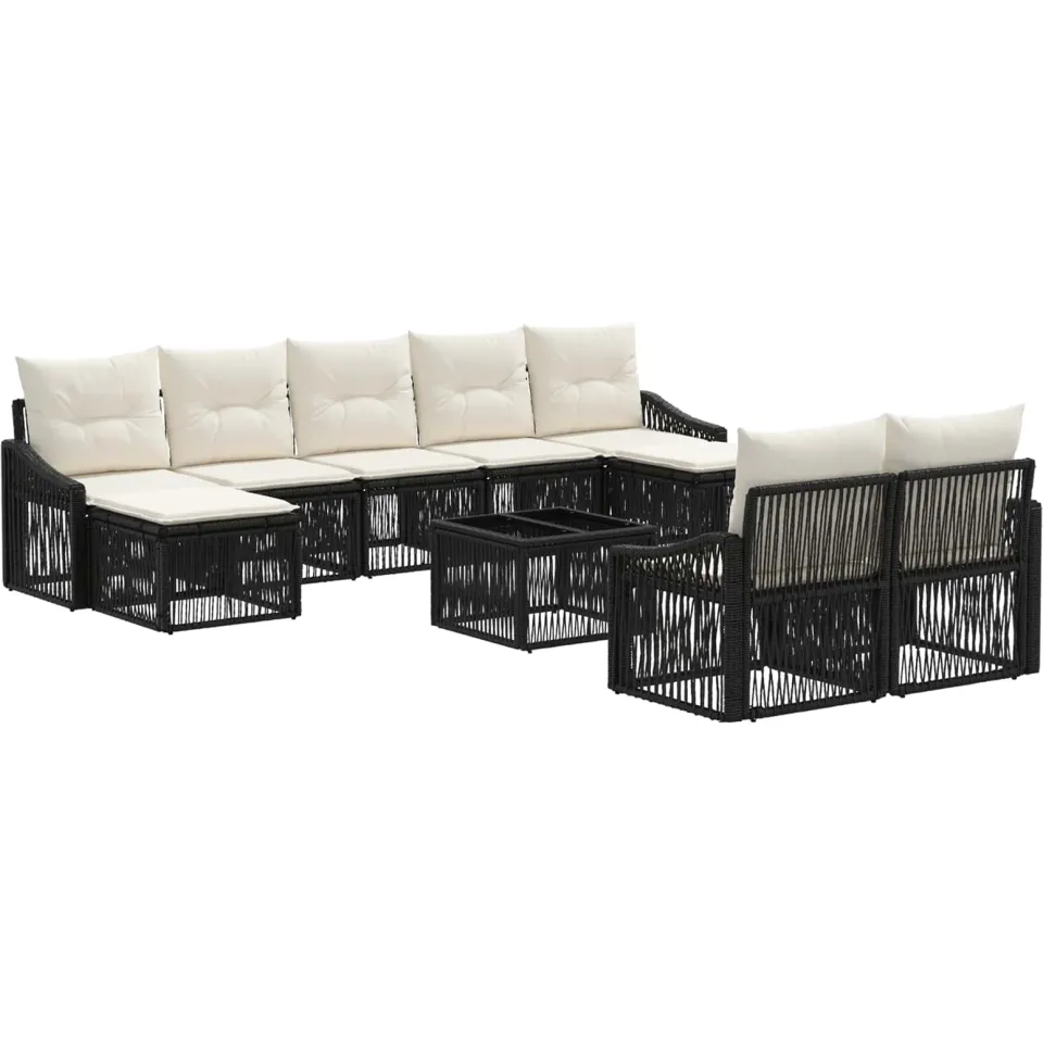 vidaXL Tuinbankenset 10 st Zwart poly rattan, foto 3