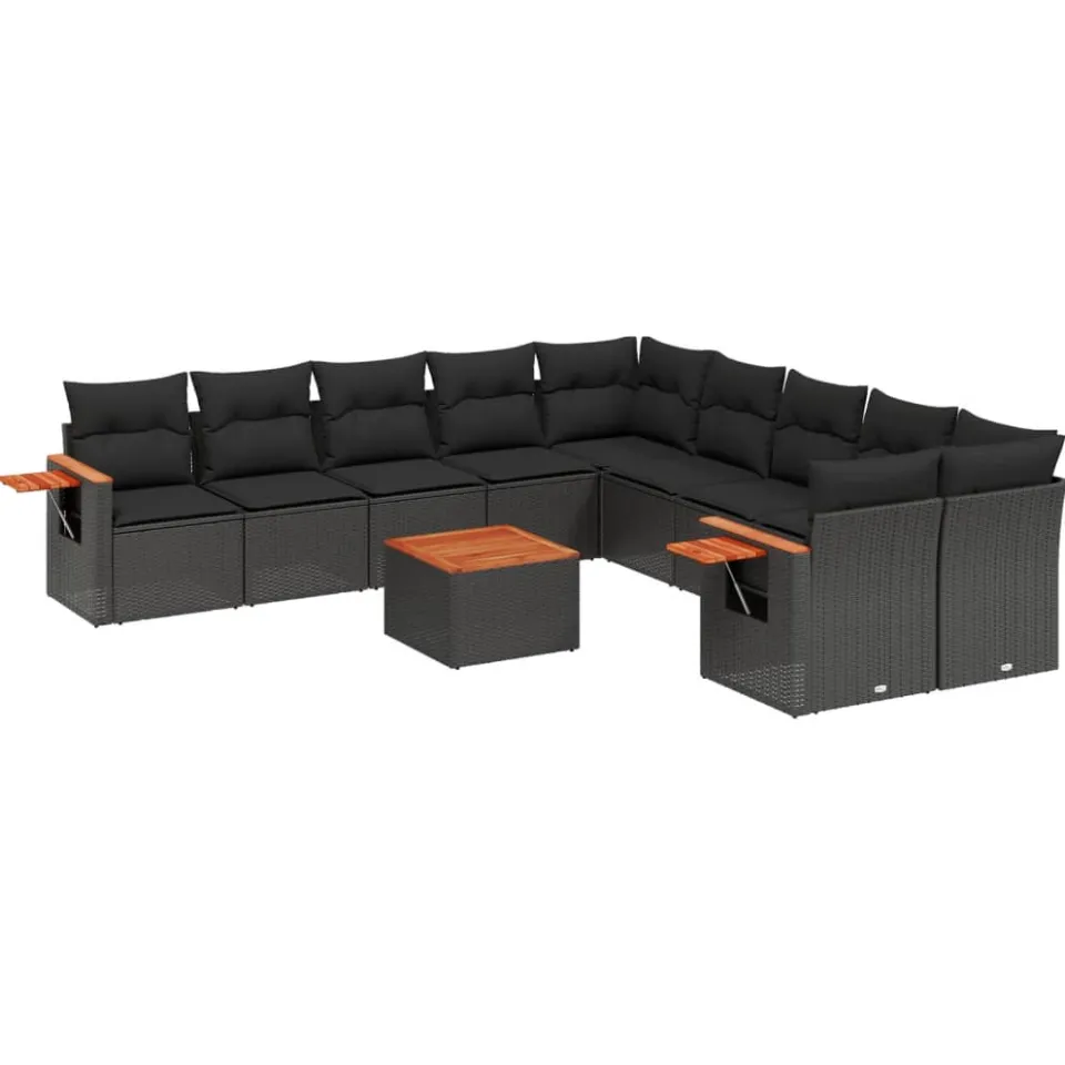 vidaXL 11-delige Loungeset met kussens poly rattan zwart, foto 3