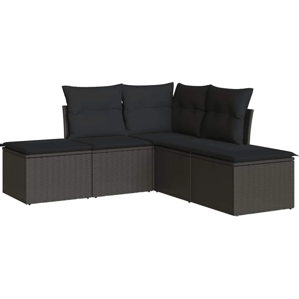 vidaXL 5-delige Loungeset met kussens poly rattan zwart