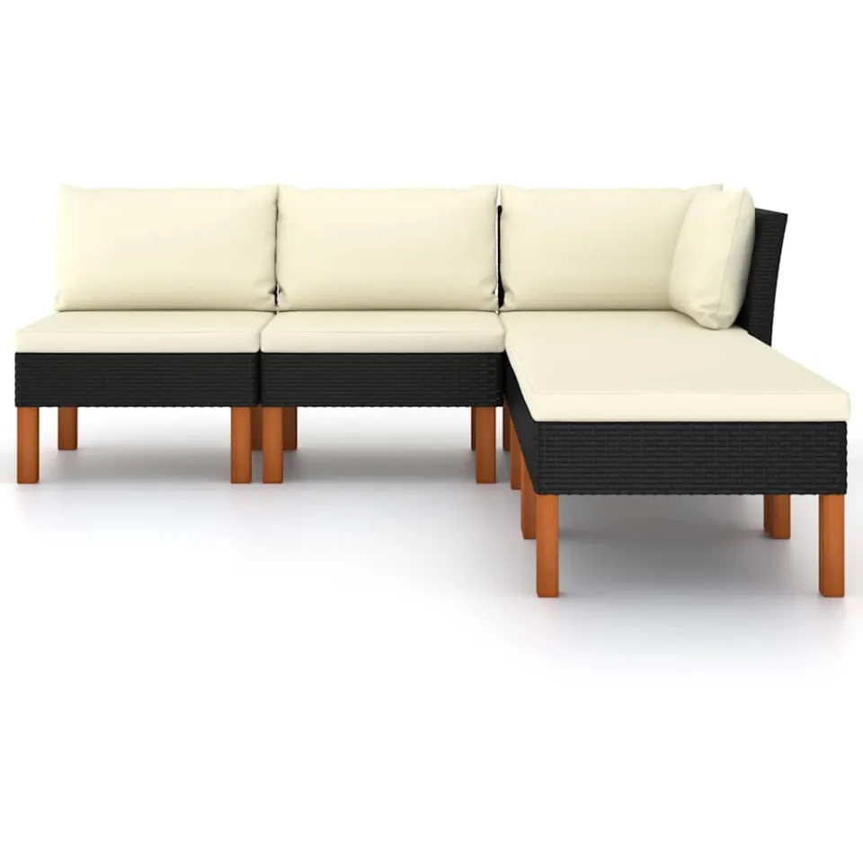 vidaXL 5-delige Loungeset met kussens poly rattan zwart
