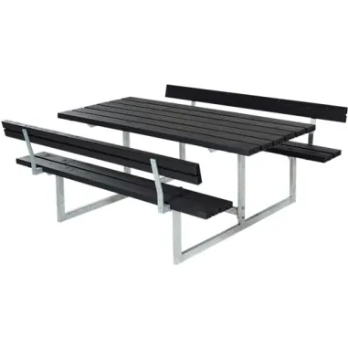 Trendyard Picknicktafel Hout en Staal Basic Zwart 2 Rugleuningen