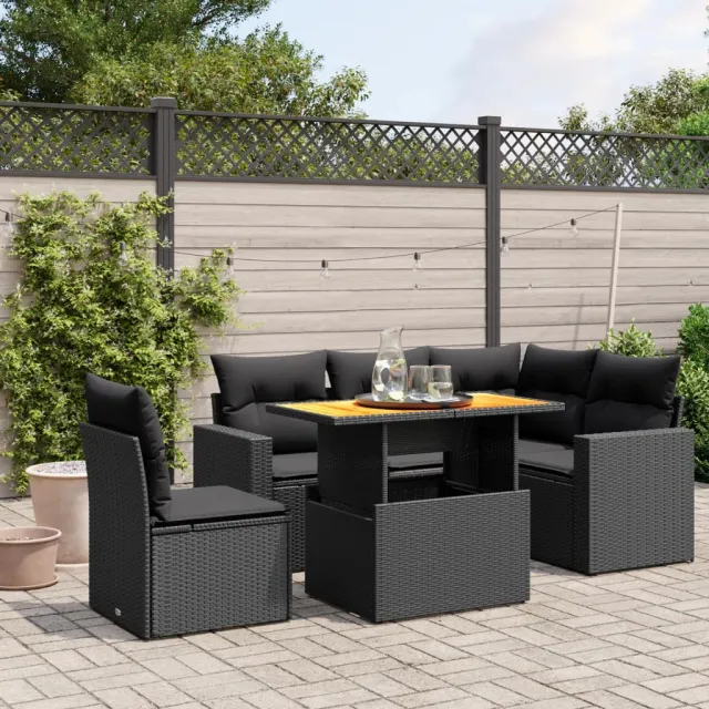 vidaXL 6-delige Loungeset met kussens poly rattan zwart, foto 2