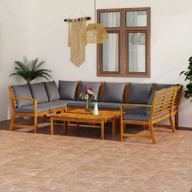 vidaXL 9-delige Loungeset met kussens massief acaciahout grijs, foto 2