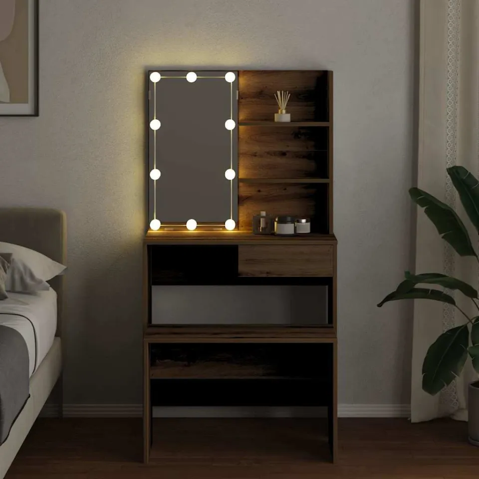vidaXL Kaptafelset met LED-verlichting bewerkt hout artisanaal eiken, foto 3