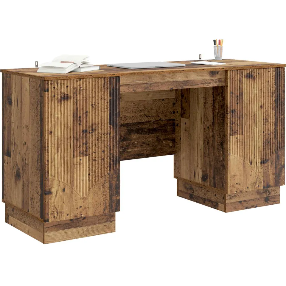 vidaXL Bureau Oud hout 142,5 x 50 x 75 cm Bewerkt hout Bruin