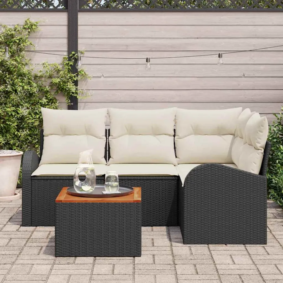 vidaXL Tuinbankenset 5 st Zwart poly rattan, foto 3