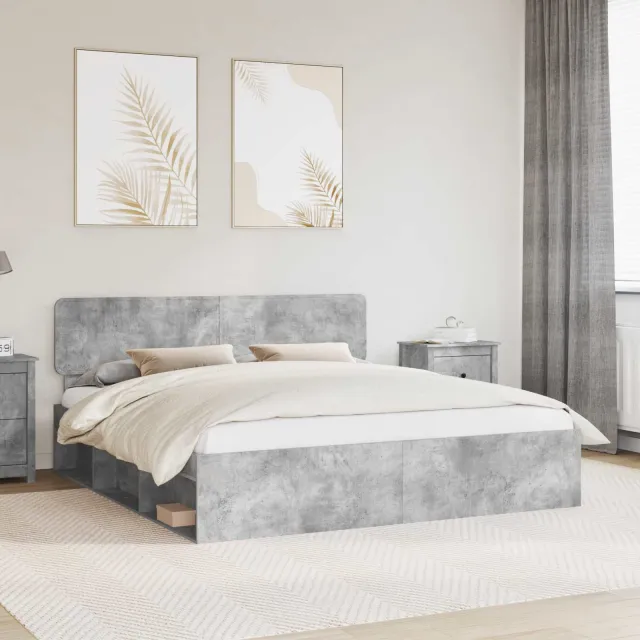 vidaXL Bedframe Betongrijs 180 x 200 cm Massief grenenhout