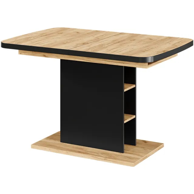 Vicco Eettafel Fenaro, Zwart/Eiken, 120-160 x 80 cm met open compartimenten