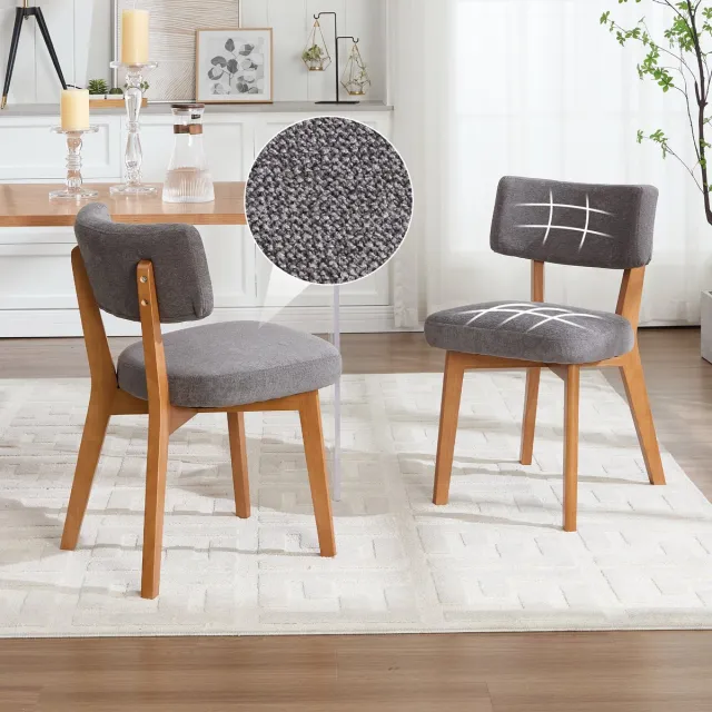 MODENUIT Eetkamerstoel - Set van 2 - Ergonomische Rugleuning - Voor Eetkamer, Woonkamer en Kantoor - Hout Grijs