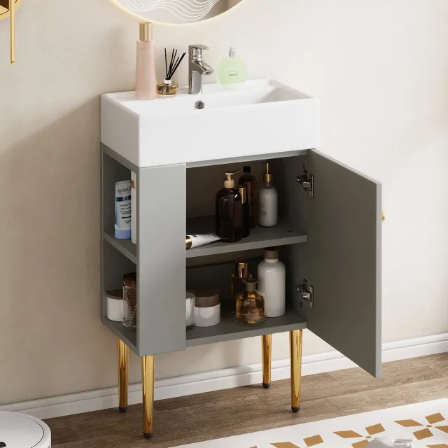COVREO Wastafelmeubel 55x31x66,5 cm grijs wit MDF met keramische wasbak