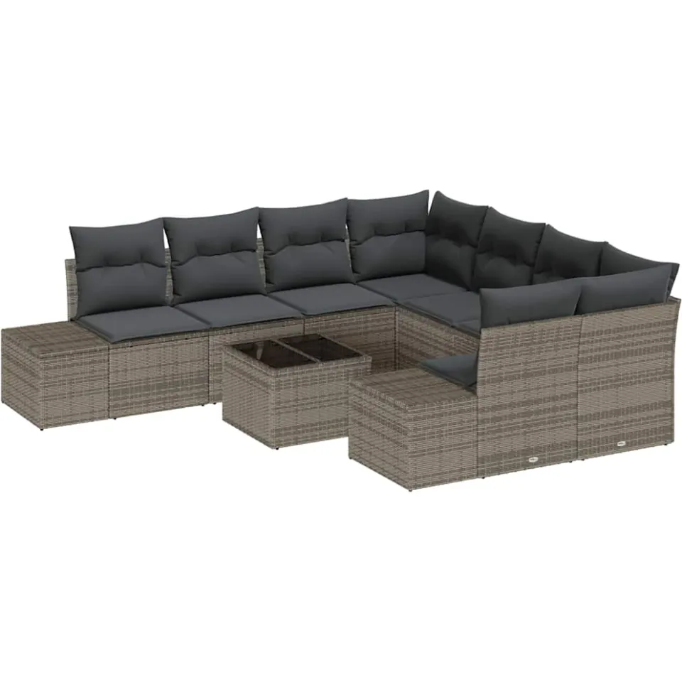 vidaXL Tuin Sofa Set 9 st Grijs poly rattan