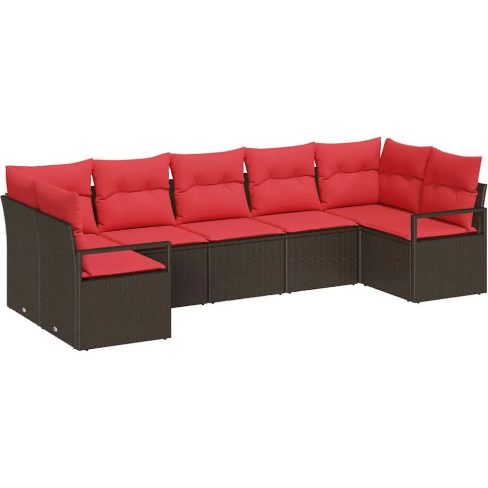 vidaXL Tuinbankenset 7 st Bruin en Rood poly rattan