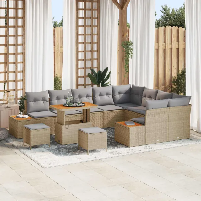 vidaXL Tuinbankenset 12 st 11-Aantal zitplaatsen Beige en Licht Grijs
