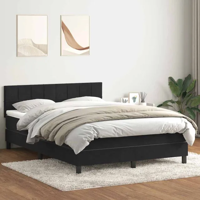 vidaXL Boxspring met matras fluweel zwart 160x210 cm