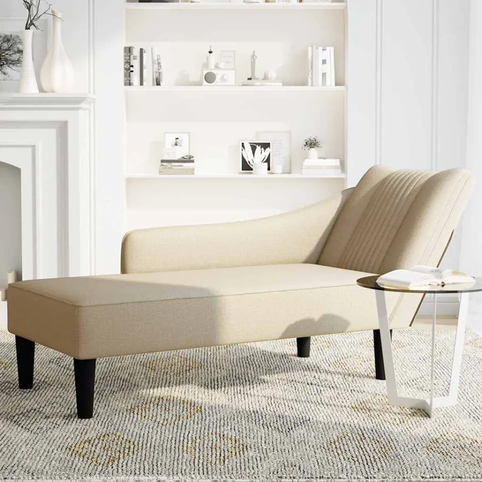 vidaXL Chaise longue met rechterarmleuning stof crèmekleurig, foto 3