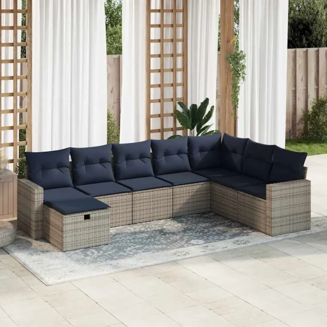 vidaXL 8-delige Loungeset met kussens poly rattan grijs, foto 2