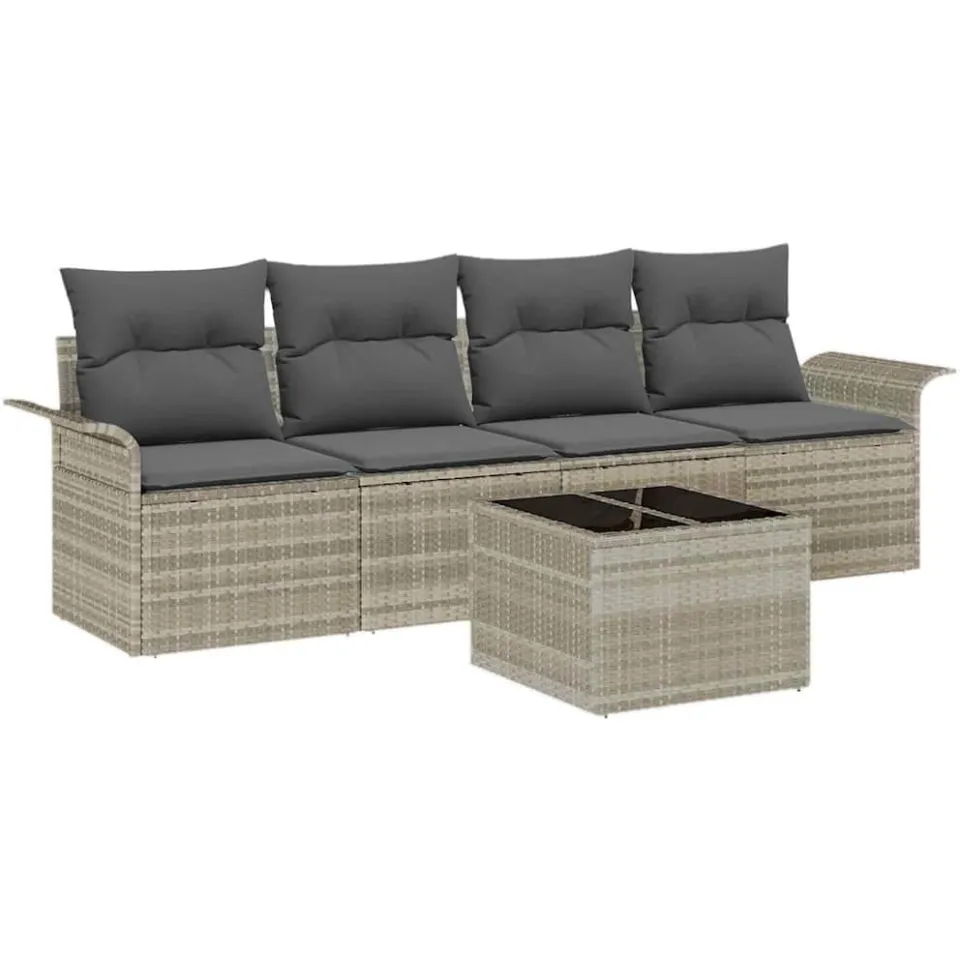 vidaXL Bankstel 5 st Lichtgrijs poly rattan grijs