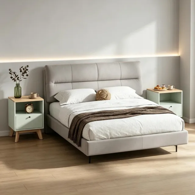 COVREO Nachtkastjes set van 2, 40x40x55 cm lichtgroen MDF met lade en open vak