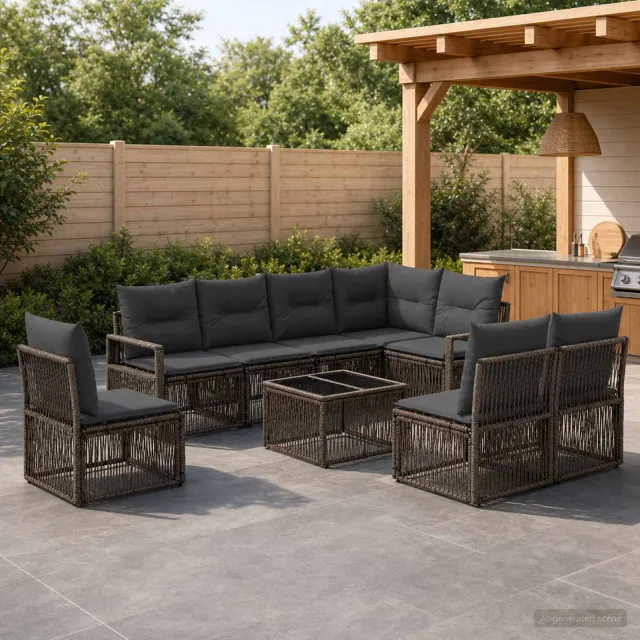 vidaXL Tuinbankenset 9 st Grijs poly rattan, foto 2