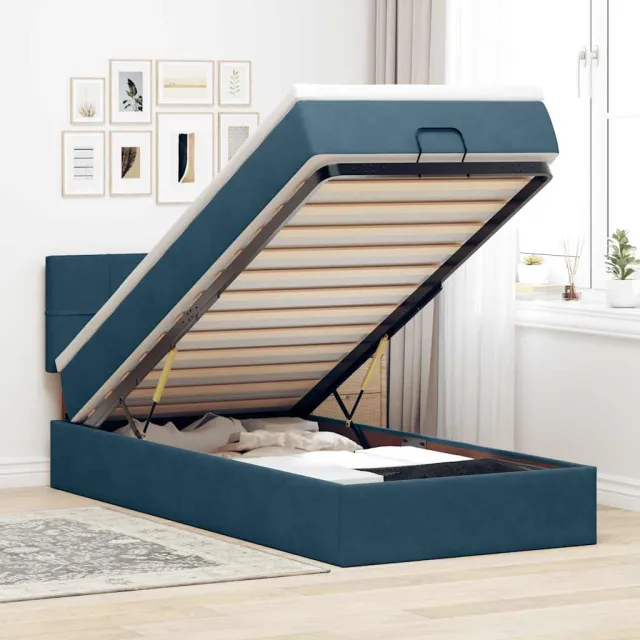 vidaXL Ottoman bed met matras 80x200cm fluweel donkerblauw blauw
