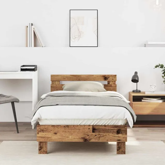 vidaXL Bedframe Oudhout 193 x 95 x 88 cm Bewerkt hout Bruin