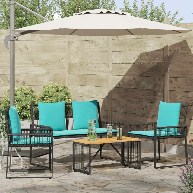 vidaXL Buitenmeubelset 9 st Zwart en Turquoise poly rattan