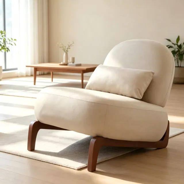 in& out door furniture Schattige accentstoel met massief houten poten, fluwelen woonkamerstoel met zacht kussen, gezellige slaapkamerstoel, comfortabele armloze leesstoel voor appartement, wachtkamer, balkon- crème Kunstleer Kameel+kunstleer