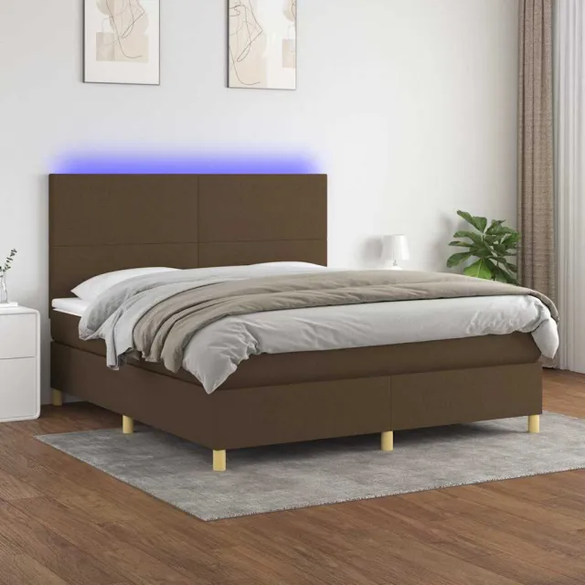 vidaXL Boxspring met matras en LED stof donkerbruin 160x200 cm bruin