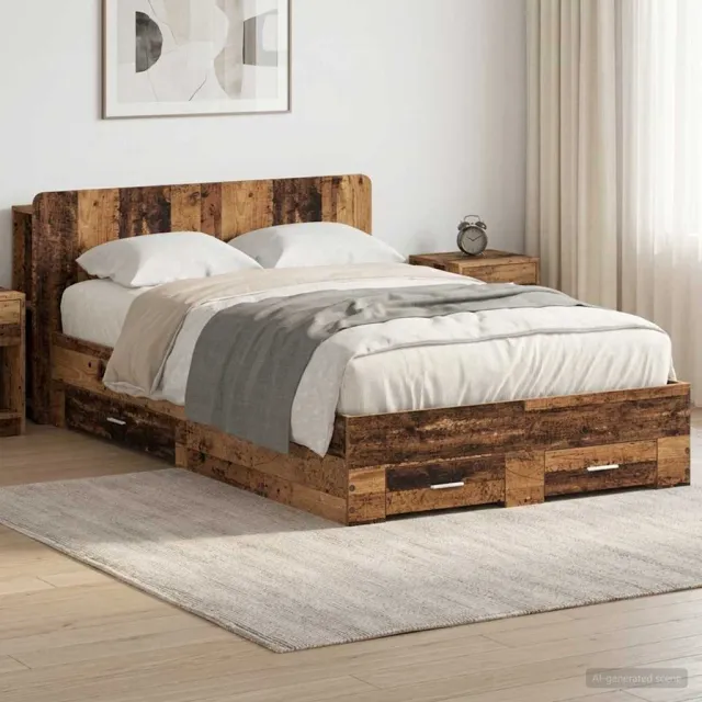 vidaXL Bedframe met opslag Oud hout 120 x 190 cm Bewerkt hout Bruin