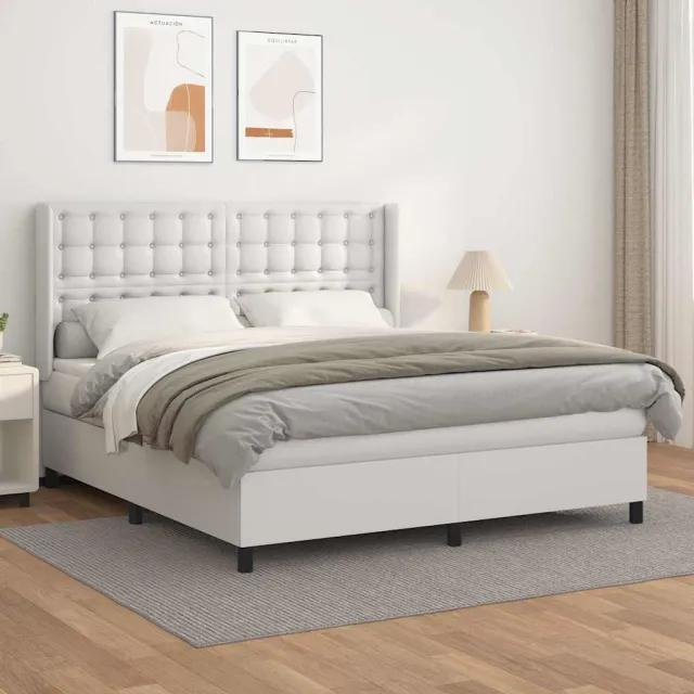 vidaXL Boxspring met matras kunstleer wit 180x200 cm