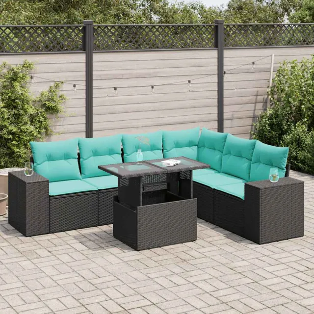 vidaXL 7-delige Loungeset met kussens poly rattan acacia zwart, foto 2
