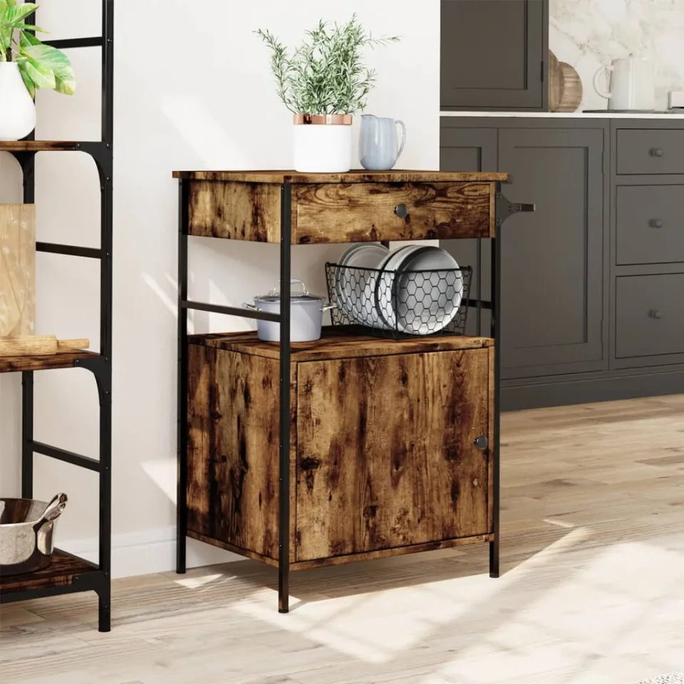 vidaXL Keukentrolley 56x43x89,5 cm bewerkt hout gerookt eikenkleurig, foto 3