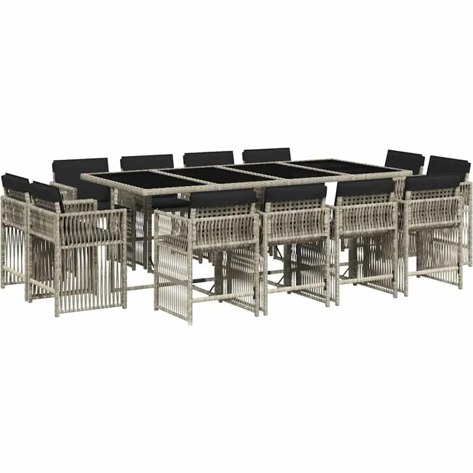 vidaXL 13-delige Tuinset met kussens poly rattan lichtgrijs