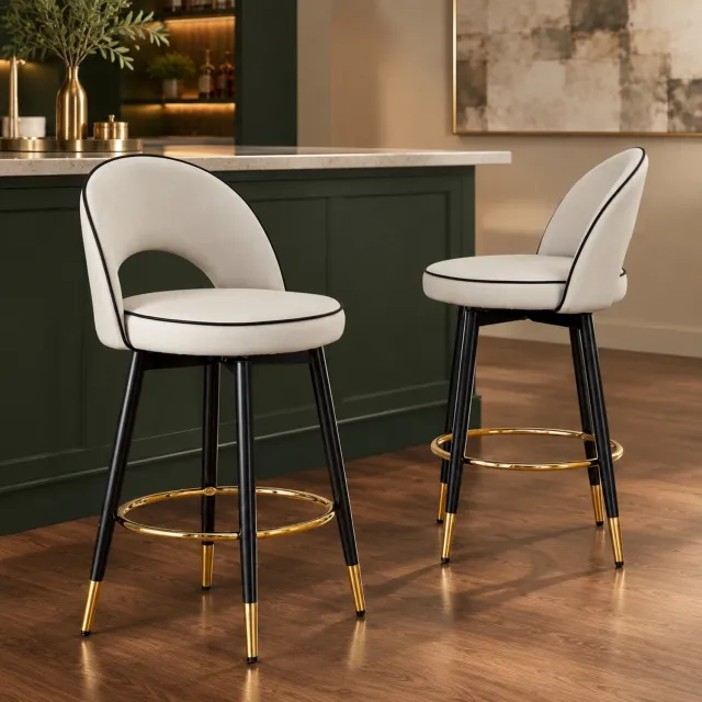 CHICFURN Barkruk - Set van 2 - 360 graden draaibaar - Met rugleuning - Grijs
