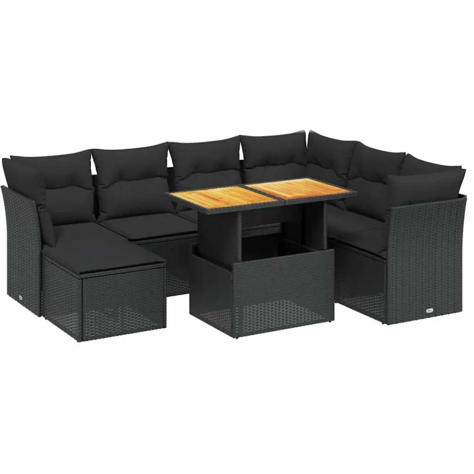vidaXL 8-delige Loungeset met kussens poly rattan zwart