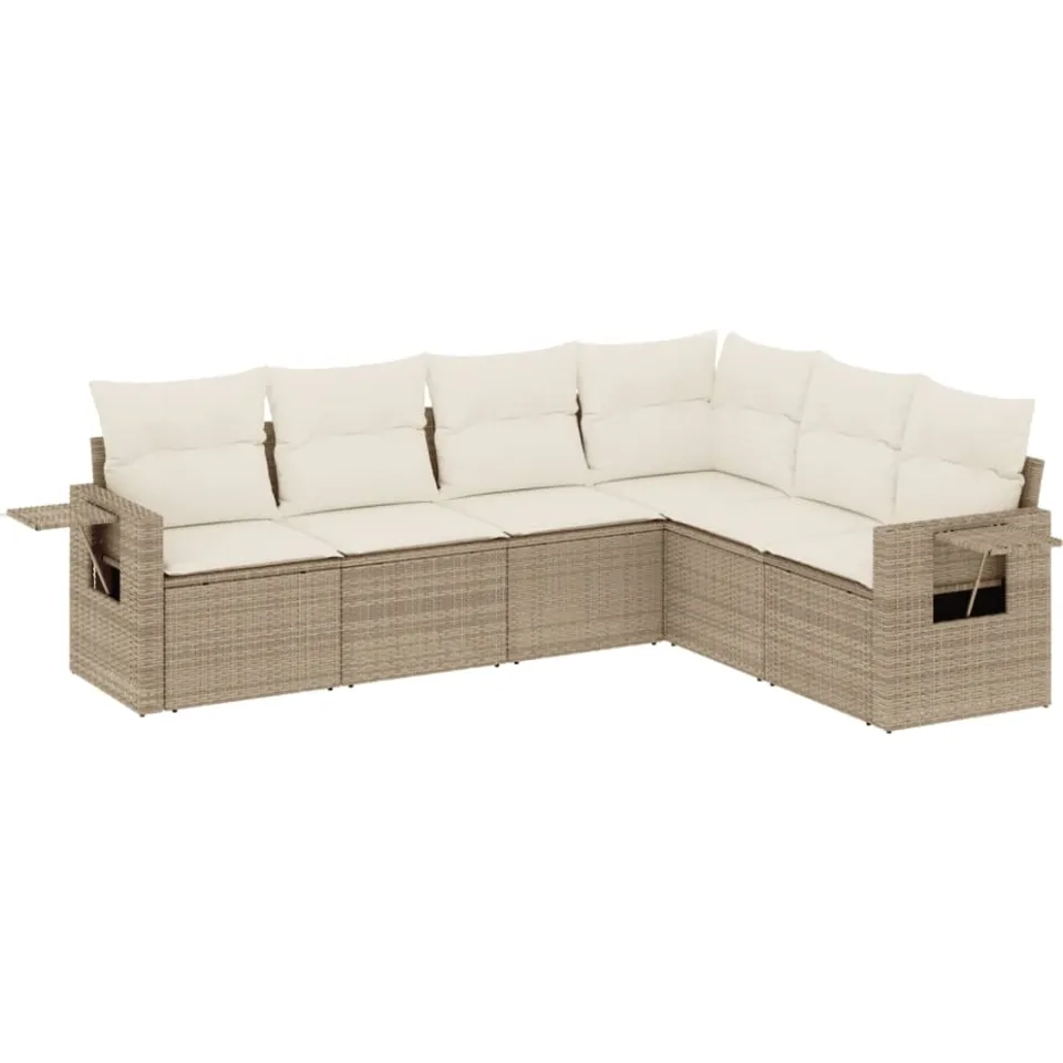 vidaXL 6-delige Loungeset met kussens poly rattan beige, foto 3