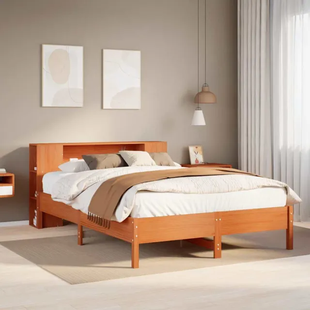 vidaXL Bed met boekenkast zonder matras grenenhout wasbruin 140x190 cm