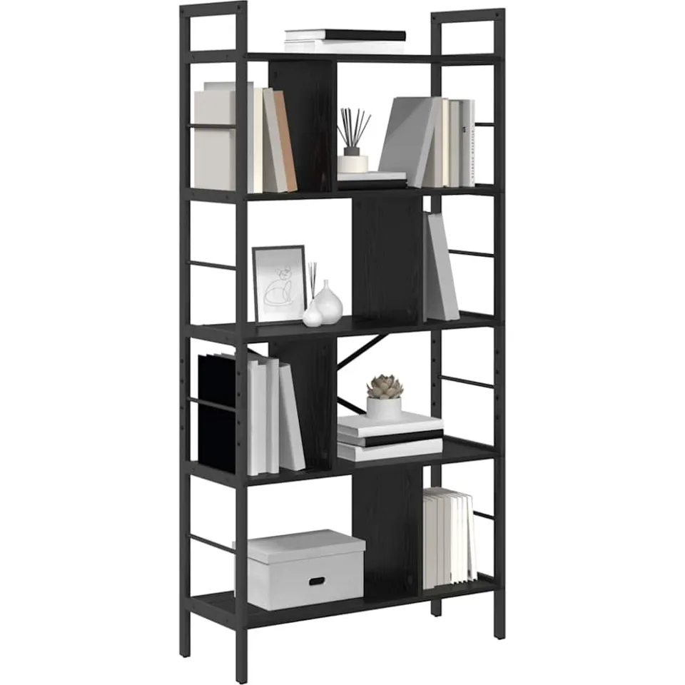 vidaXL Boekenkast 9-laags 75 x 30 x 156 cm Bewerkt hout Zwart Eiken